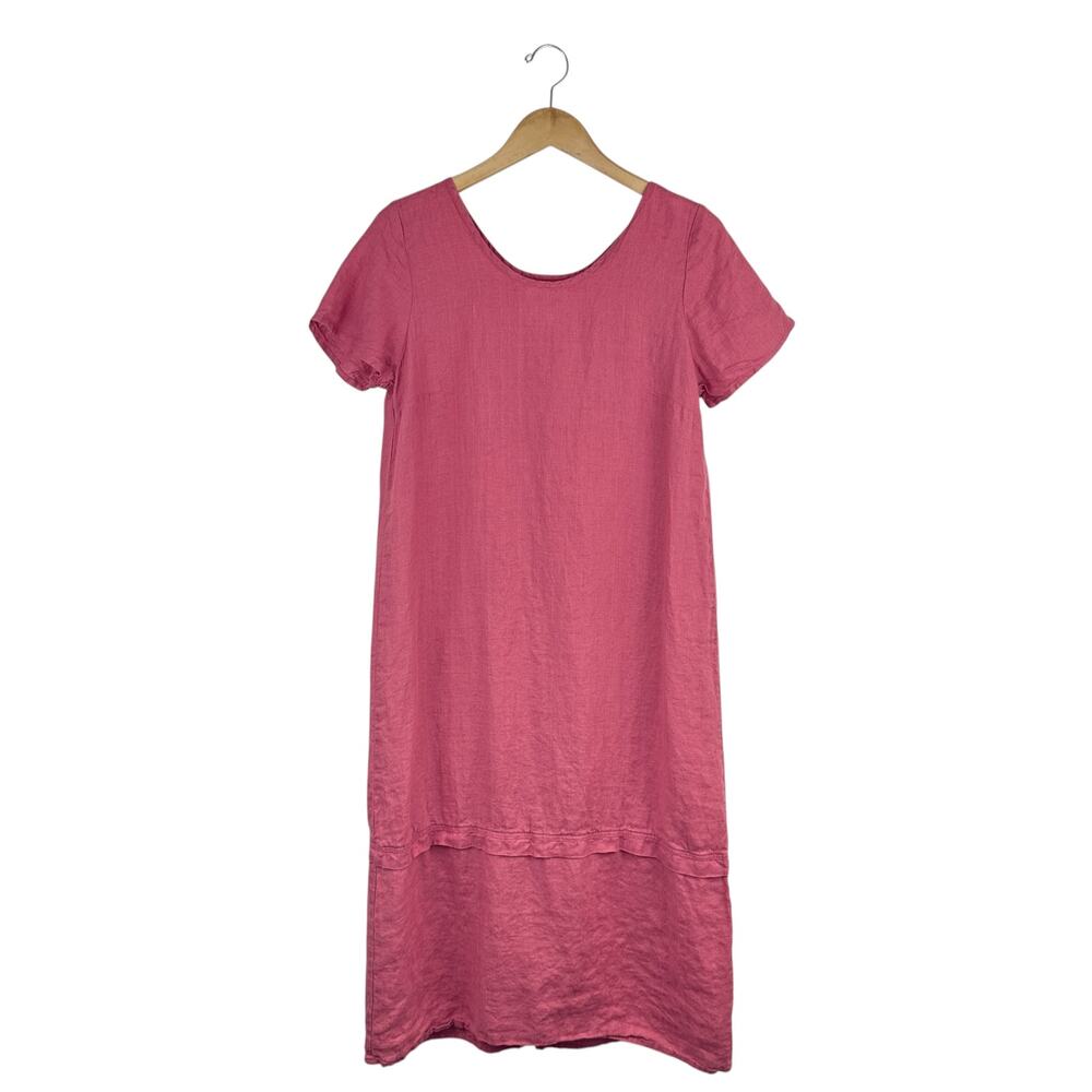 FLAX Pink Linen Midi Dress